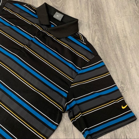 Men’s Nike (NIKE) Black, Blue, & Yellow Golf Shirt - Picture 1 of 6